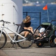 Daugiafunkcinis vežimėlis dviračio priekaba vaikui 2 vietė Hamax Outback žalia juoda