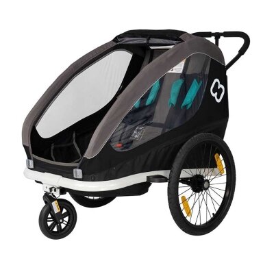 Daugiafunkcinis vežimėlis dviračio priekaba vaikui 2 vietė HAMAX TRAVELLER Black/grey