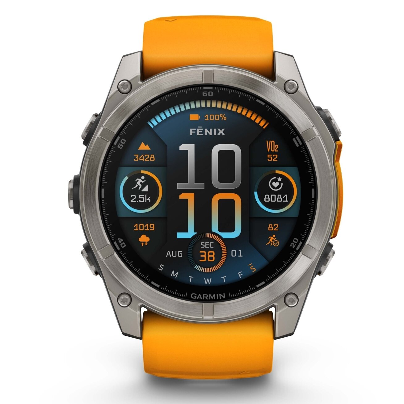 Watch Garmin fēnix® 8 – 51 mm, AMOLED  Sapphire, Titanium with Spark orange/graphite silicone band 1