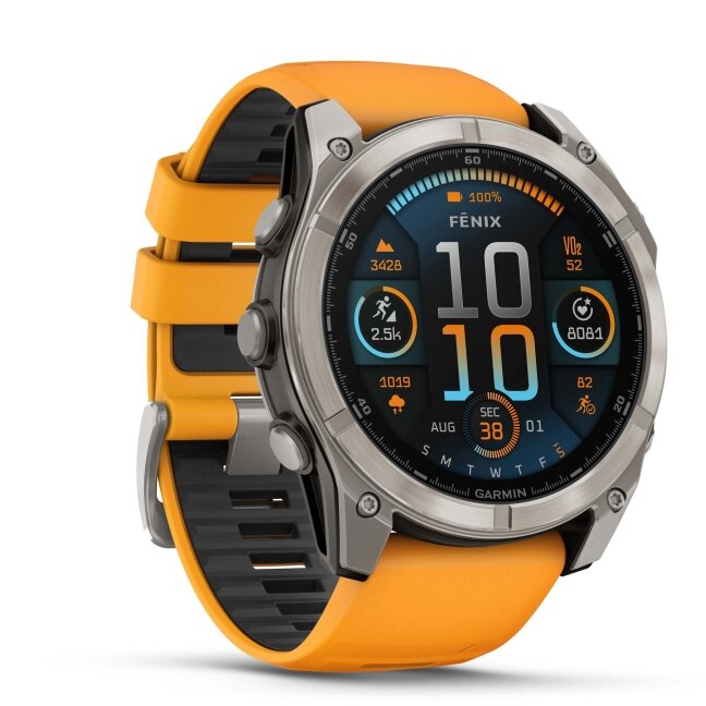 Watch Garmin fēnix® 8 – 51 mm, AMOLED Sapphire, Titanium with Spark orange/graphite silicone band Watch Garmin fēnix® 8 – 51 mm, AMOLED Sapphire, Titanium with Spark orange/graphite silicone band