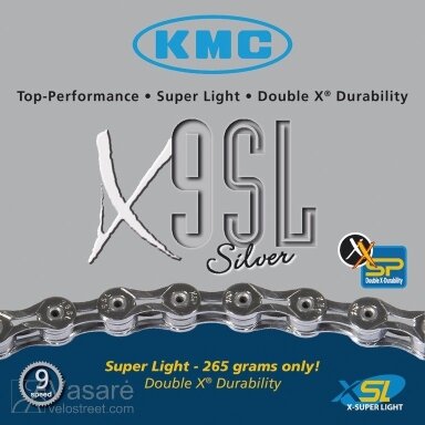 Grandinė KMC X-9 SL sidabrinė, 27pav. 116 narelių 237g. 1/2 x 11/128 Grandinė KMC X-9 SL sidabrinė, 27pav. 116 narelių 237g. 1/2 x 11/128