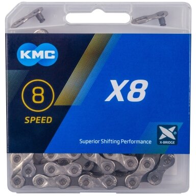 Grandinė KMC X8 silver/grey, 1/2 x 3/32", 114 links, 7.3mm, 8 speed Grandinė KMC X8 silver/grey, 1/2 x 3/32", 114 links, 7.3mm, 8 speed