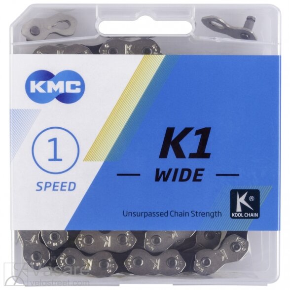 chain KMC K1 wide 1/2"x1/8" 110 links silver/black box 1