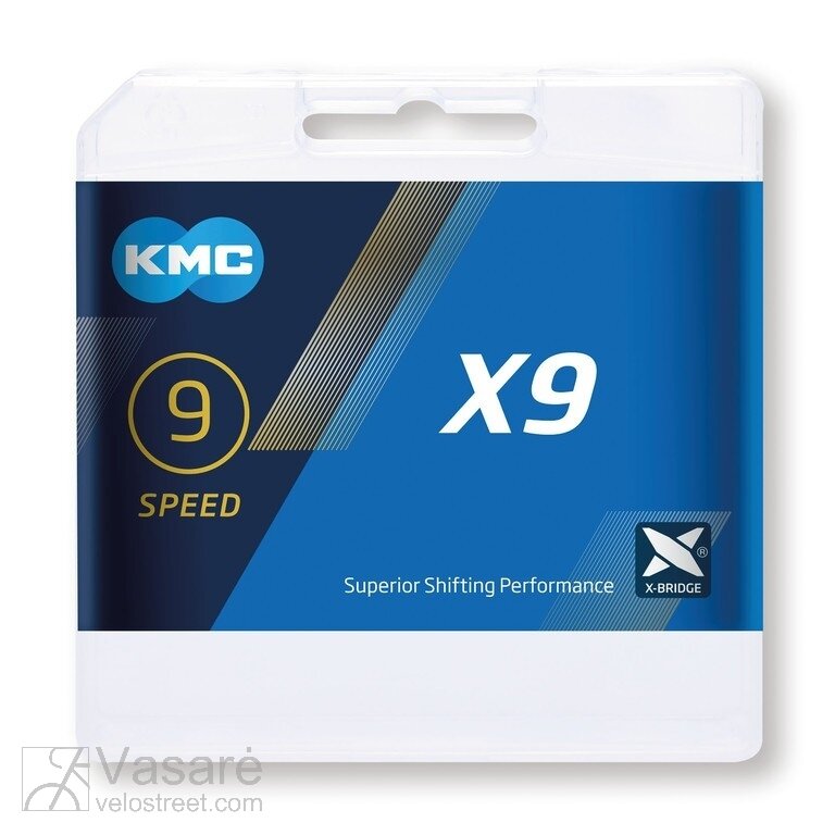 Grandinė KMC X9 silver/grey 1/2" x 11/128", 122 nareliai, 6.6mm, 9Pav. Grandinė KMC X9 silver/grey 1/2" x 11/128", 122 nareliai, 6.6mm, 9Pav.