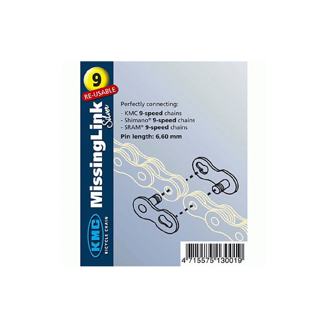 KMC Missing Link 9R EPT Silver 9 pavarų grandinės sujungimas 1 KMC Missing Link 9R EPT Silver 9 pavarų grandinės sujungimas 1