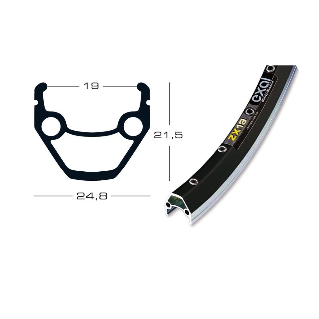 Rim Exal ZX 19 28" black 622-19 VL 6,5 mm 32 bolt, with Eyes