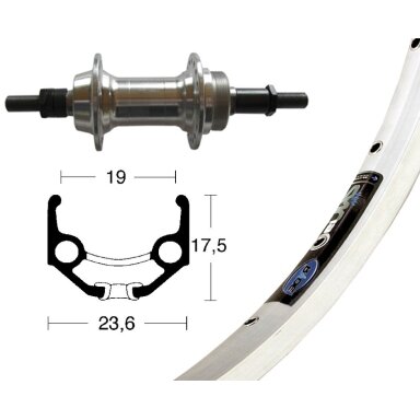 Galinis ratas 28x1.75 crank 6/7f.silv. 36h., Rigida Zac 19 silver Niro-spoke Galinis ratas 28x1.75 crank 6/7f.silv. 36h., Rigida Zac 19 silver Niro-spoke