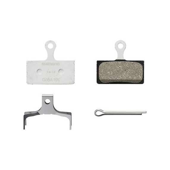 Brake pads Shimano G05A-RX Resin pad and spring with split pin (pair) Brake pads Shimano G05A-RX Resin pad and spring with split pin (pair)
